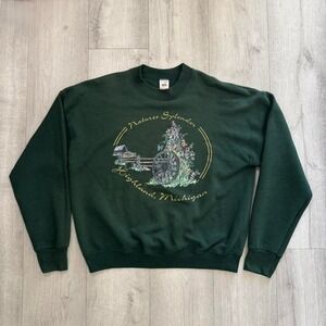 Vintage Nature's Splendor Highland Michigan Green Crewneck Sweatshirt L
